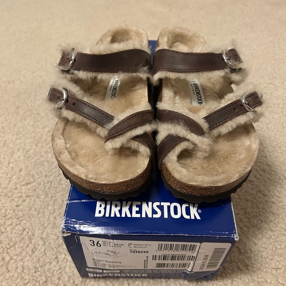Birkenstock Mayari Shearling Sandals Brown Size 36 Regular Width - Picture 2 of 8